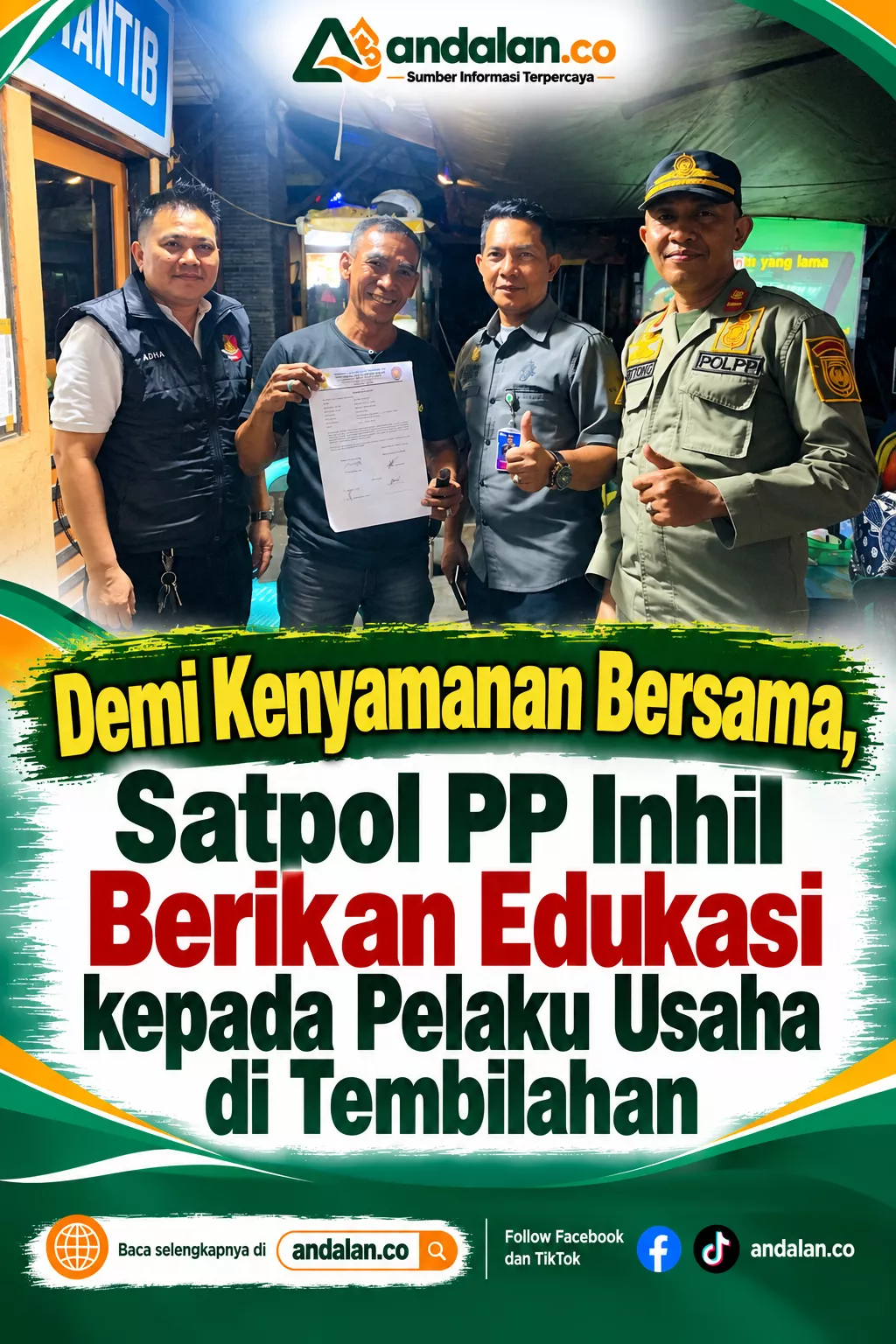 Demi Kenyamanan Bersama, Satpol PP Inhil Berikan Edukasi kepada Pelaku Usaha di Tembilahan