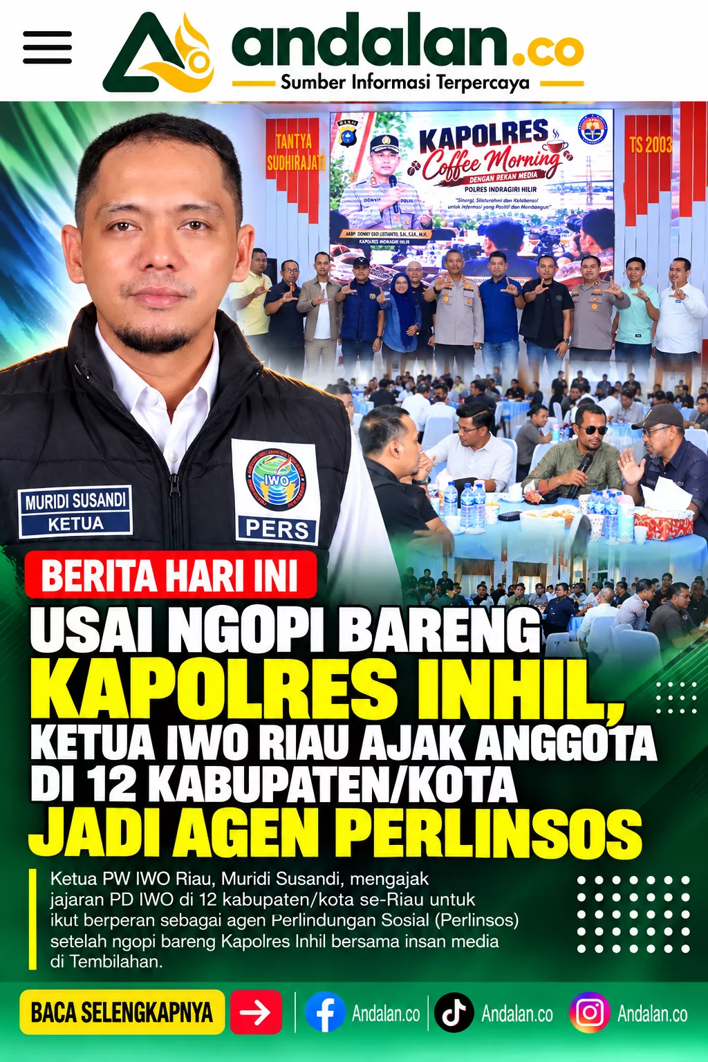 Usai Ngopi Bareng Kapolres Inhil, Ketua IWO Riau Ajak Anggota di 12 Kabupaten/Kota Jadi Agen Perlinsos