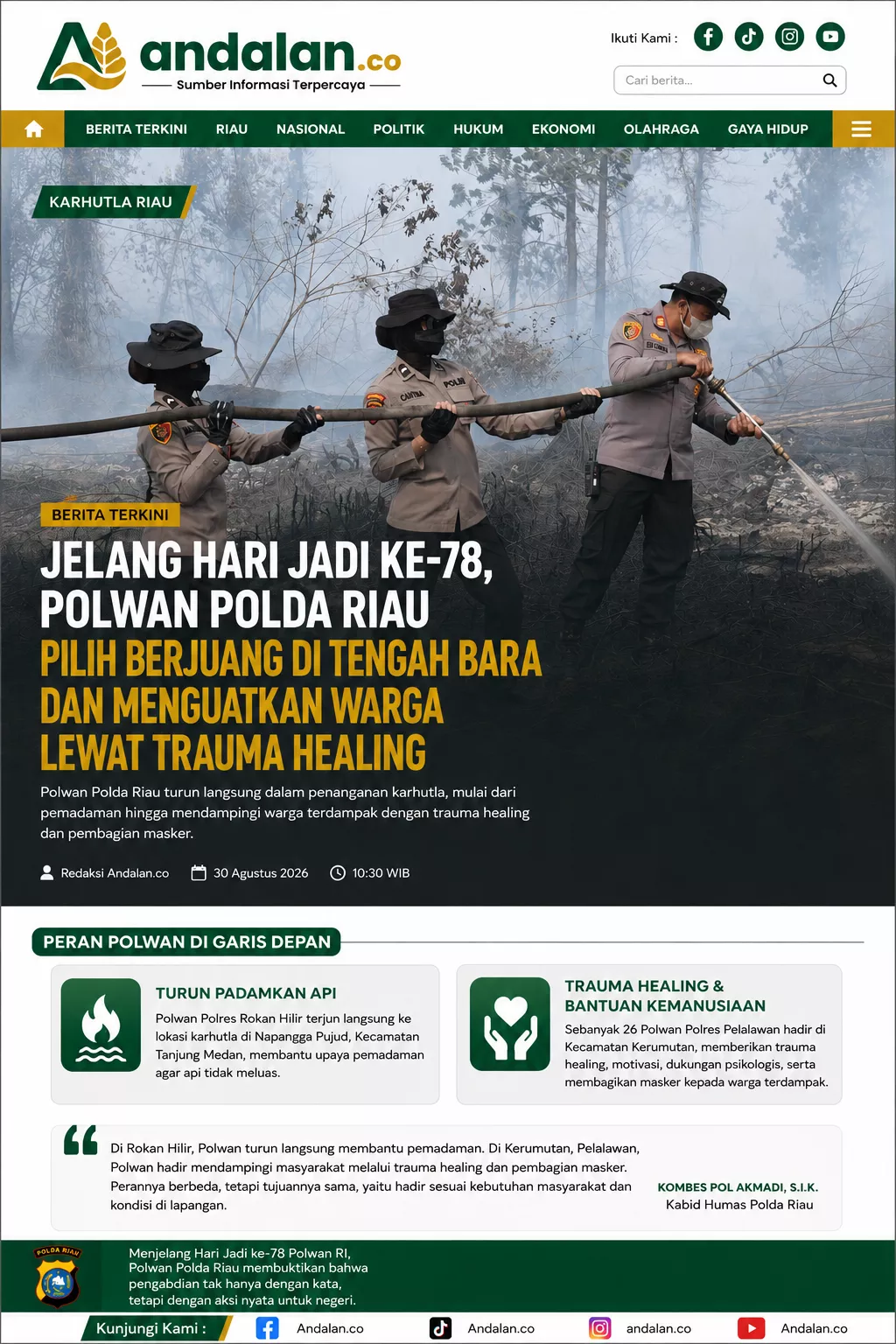 Jelang Hari Jadi ke-78, Polwan Polda Riau Pilih Berjuang di Tengah Bara dan Menguatkan Warga Lewat Trauma Healing