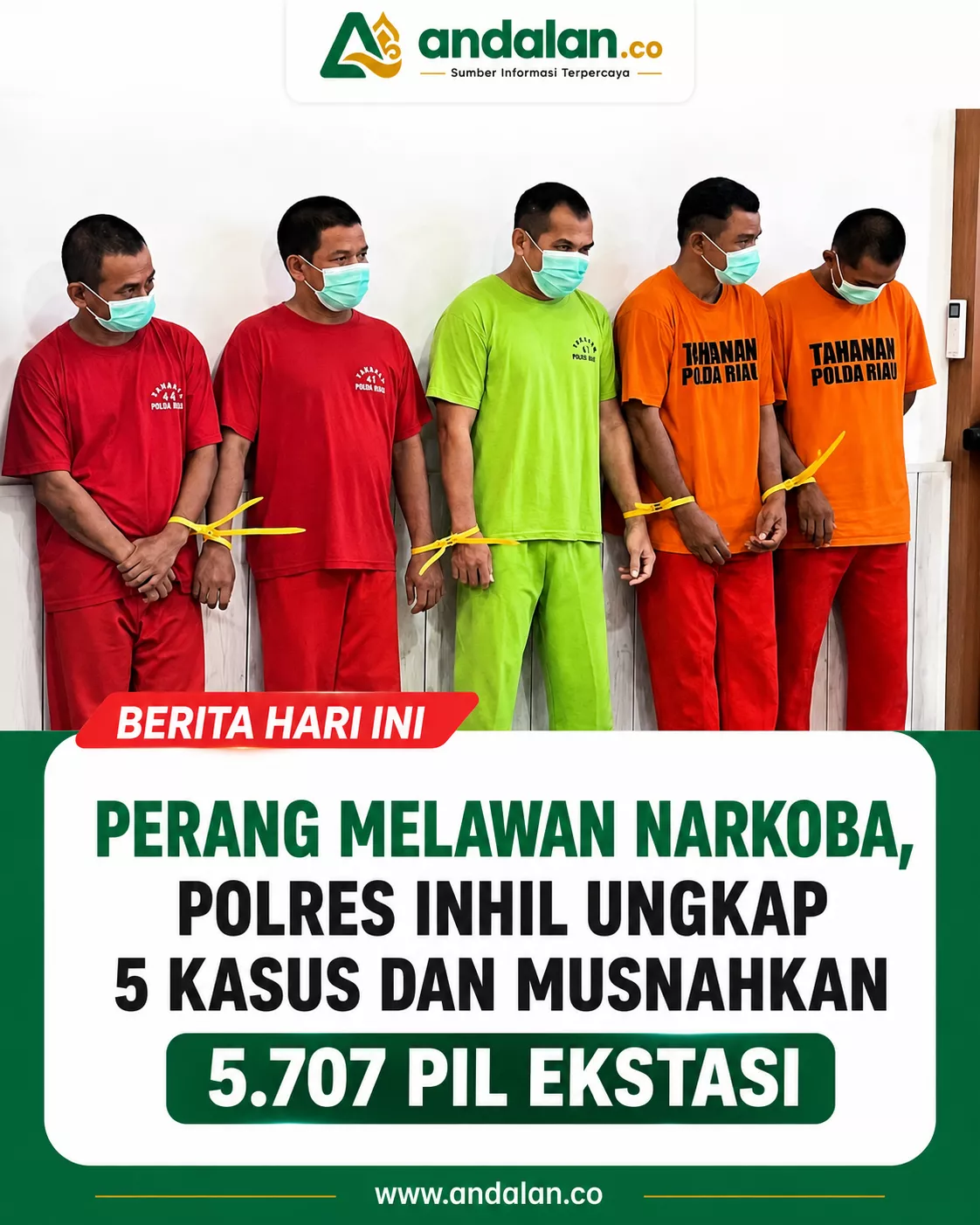Perang Melawan Narkoba, Polres Inhil Ungkap 5 Kasus dan Musnahkan 5.707 Pil Ekstasi
