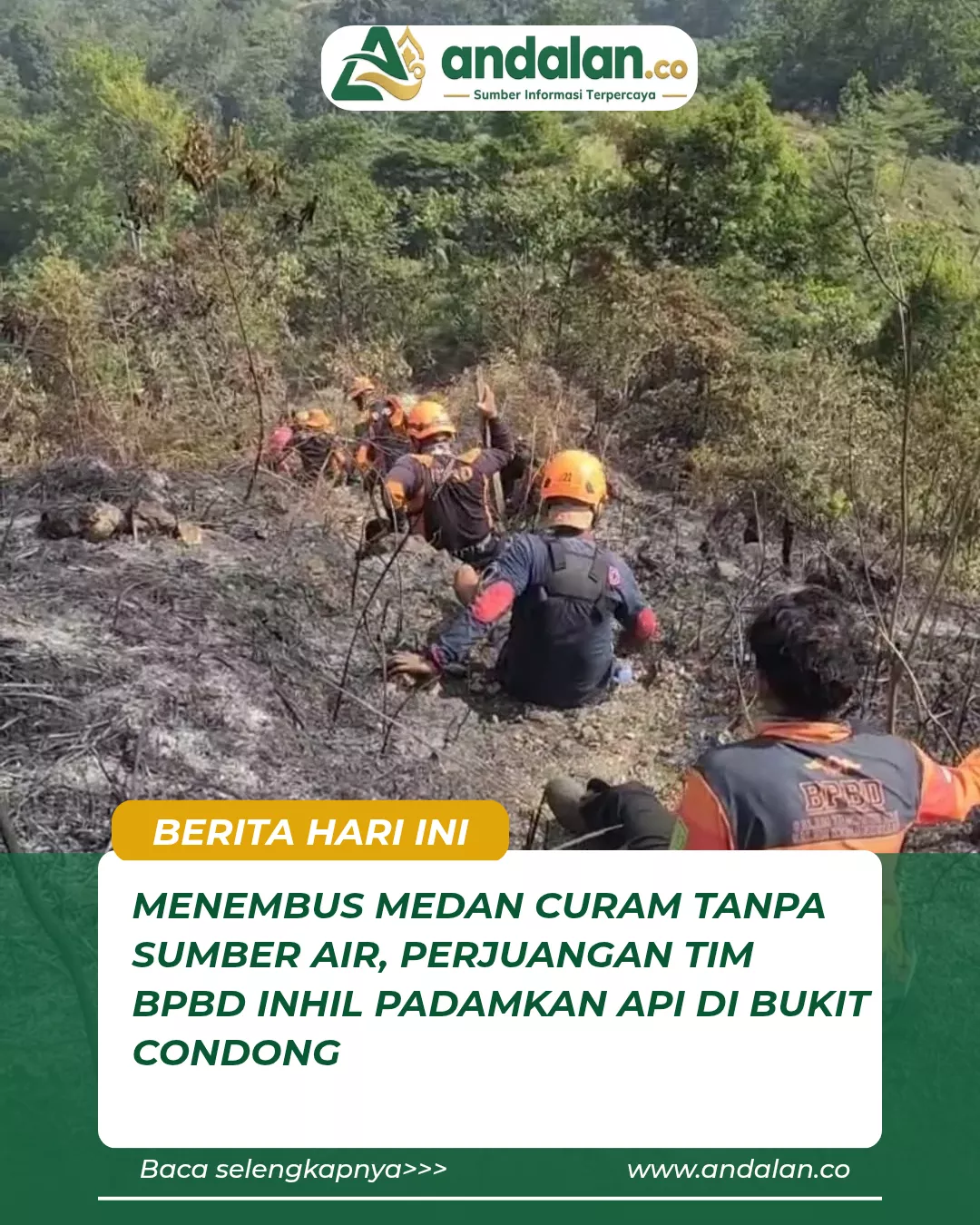 Menembus Medan Curam Tanpa Sumber Air, Perjuangan Tim BPBD Inhil Padamkan Api di Bukit Condong