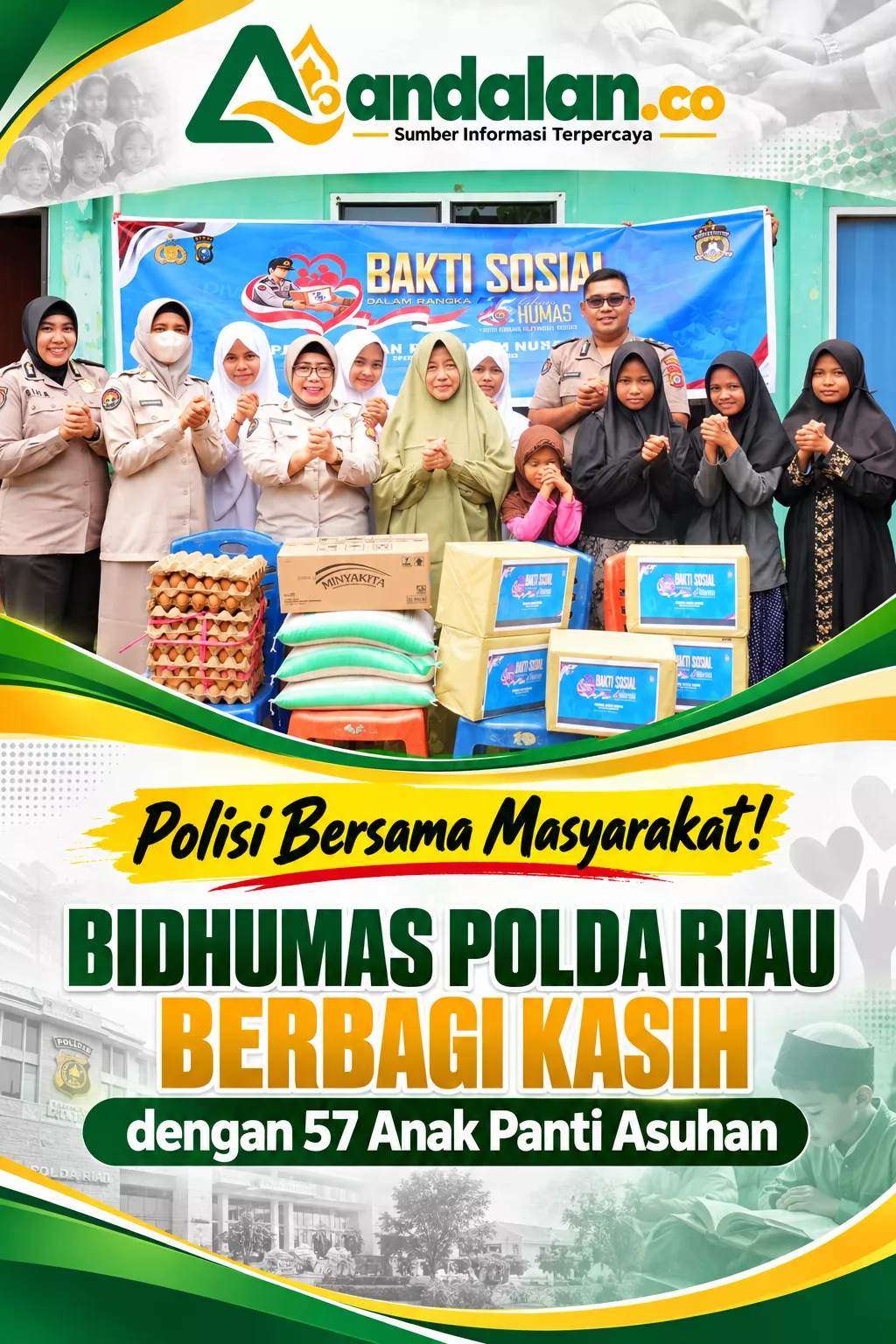 Polisi Bersama Masyarakat! Bidhumas Polda Riau Berbagi Kasih dengan 57 Anak Panti Asuhan
