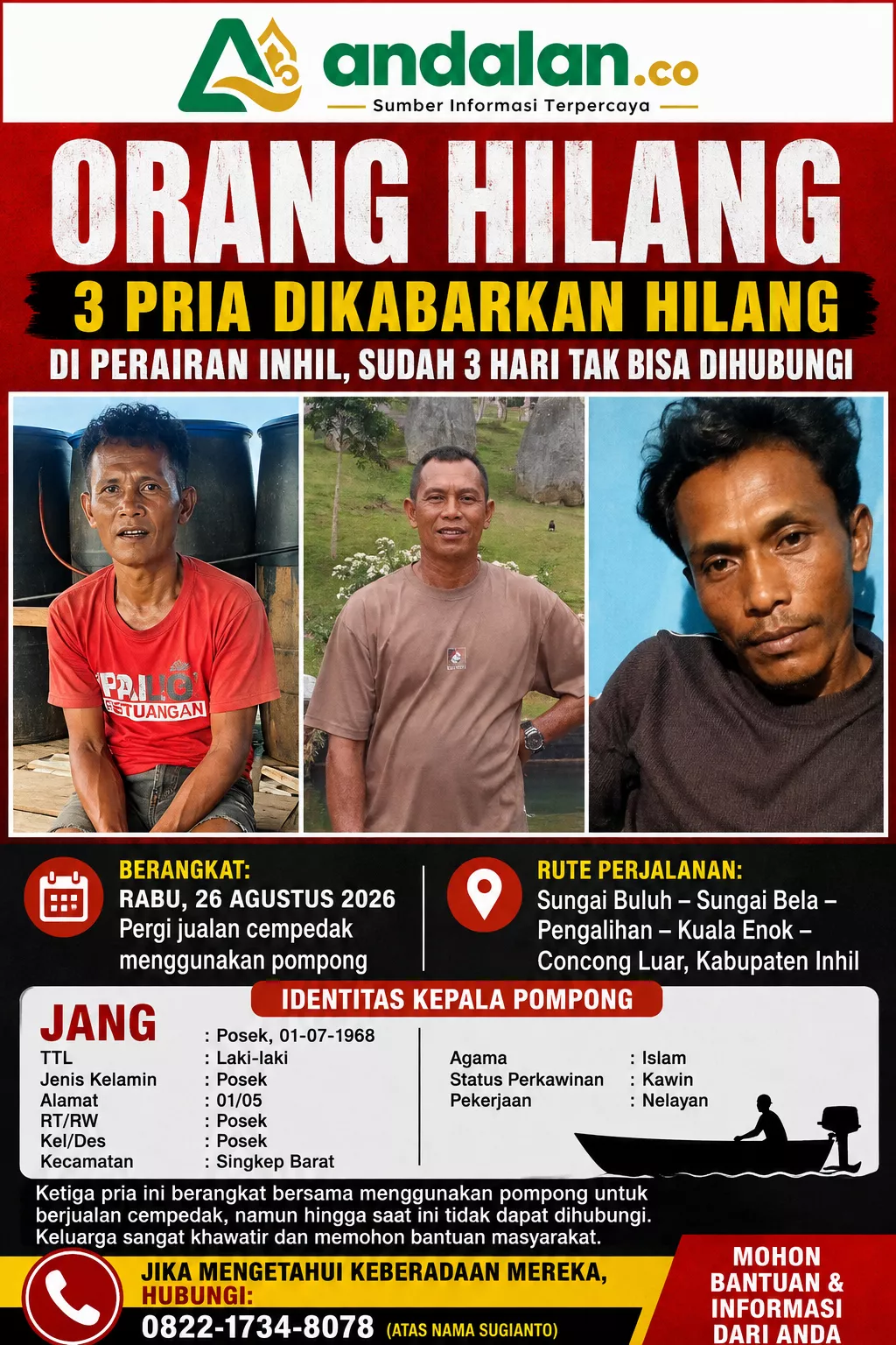 Tiga Pria Penjual Cempedak Dikabarkan Hilang di Perairan Inhil, Sudah Tiga Hari Tak Bisa Dihubungi