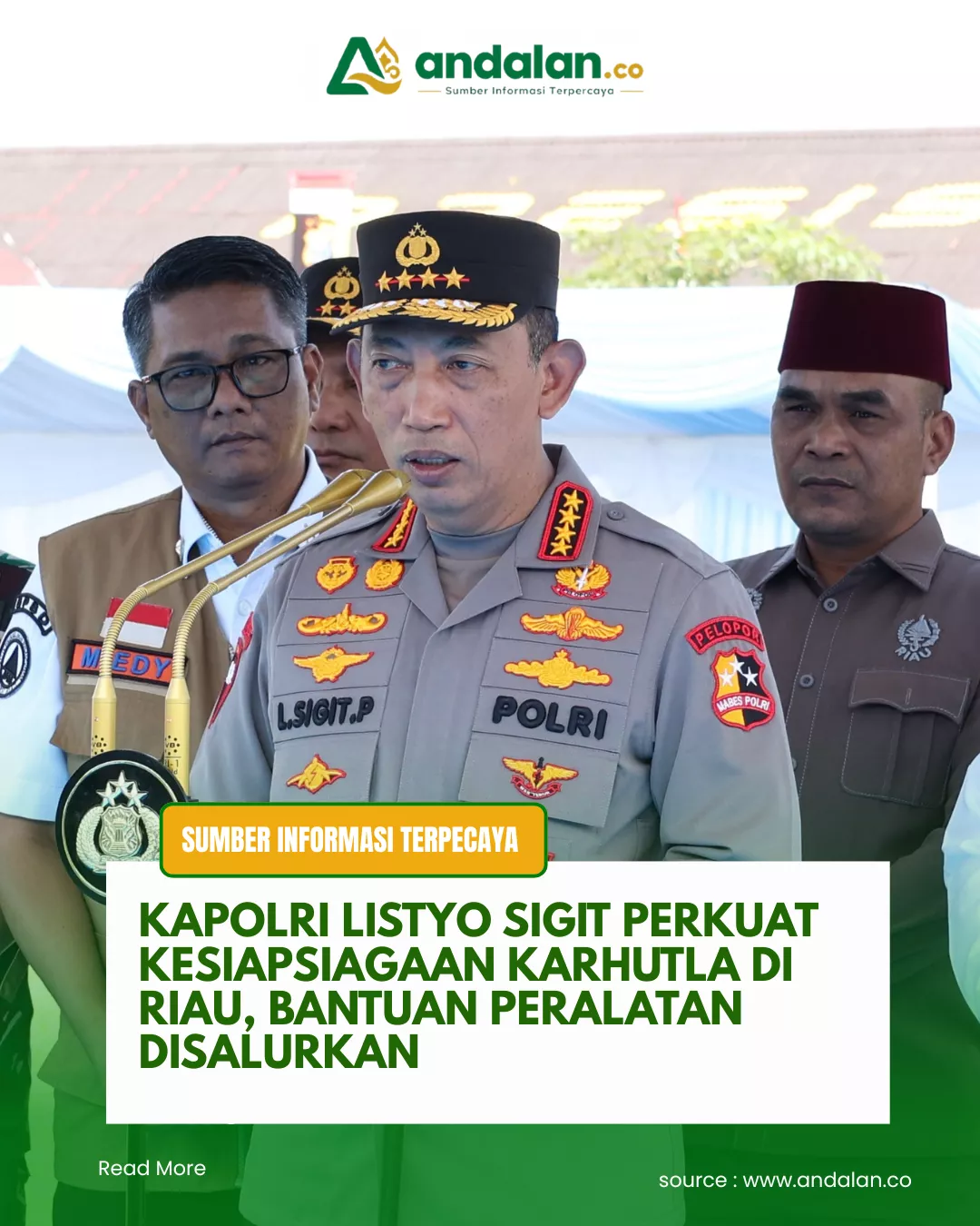 Kapolri Listyo Sigit Perkuat Kesiapsiagaan Karhutla di Riau, Bantuan Peralatan Disalurkan