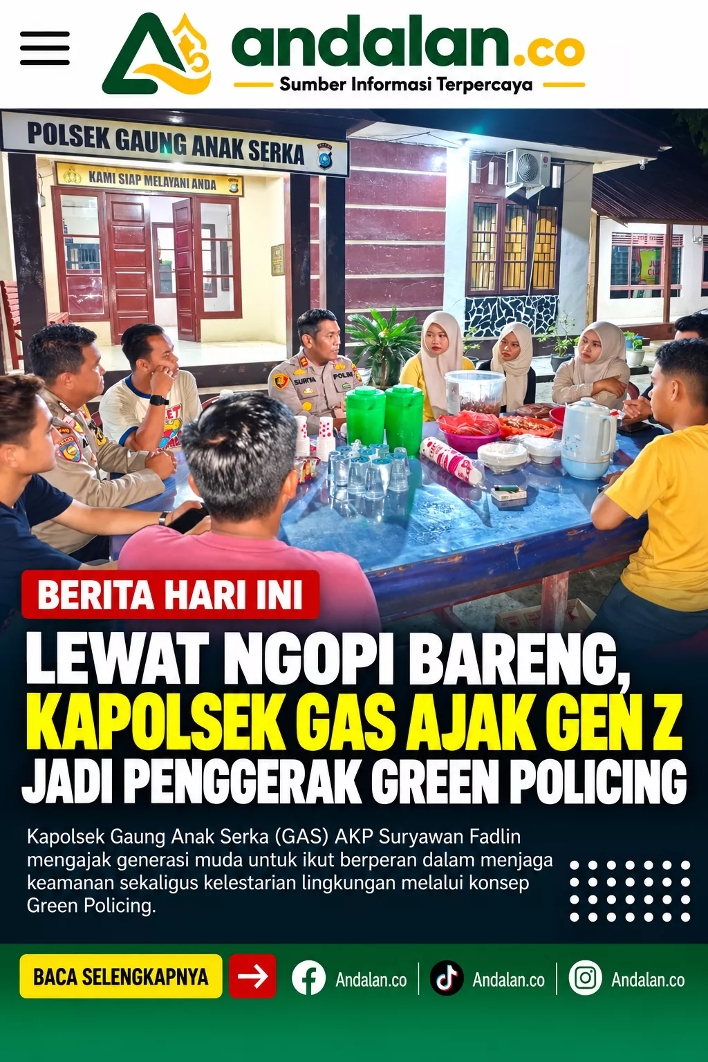 Lewat Ngopi Bareng, Kapolsek GAS Ajak Gen Z Jadi Penggerak Green Policing