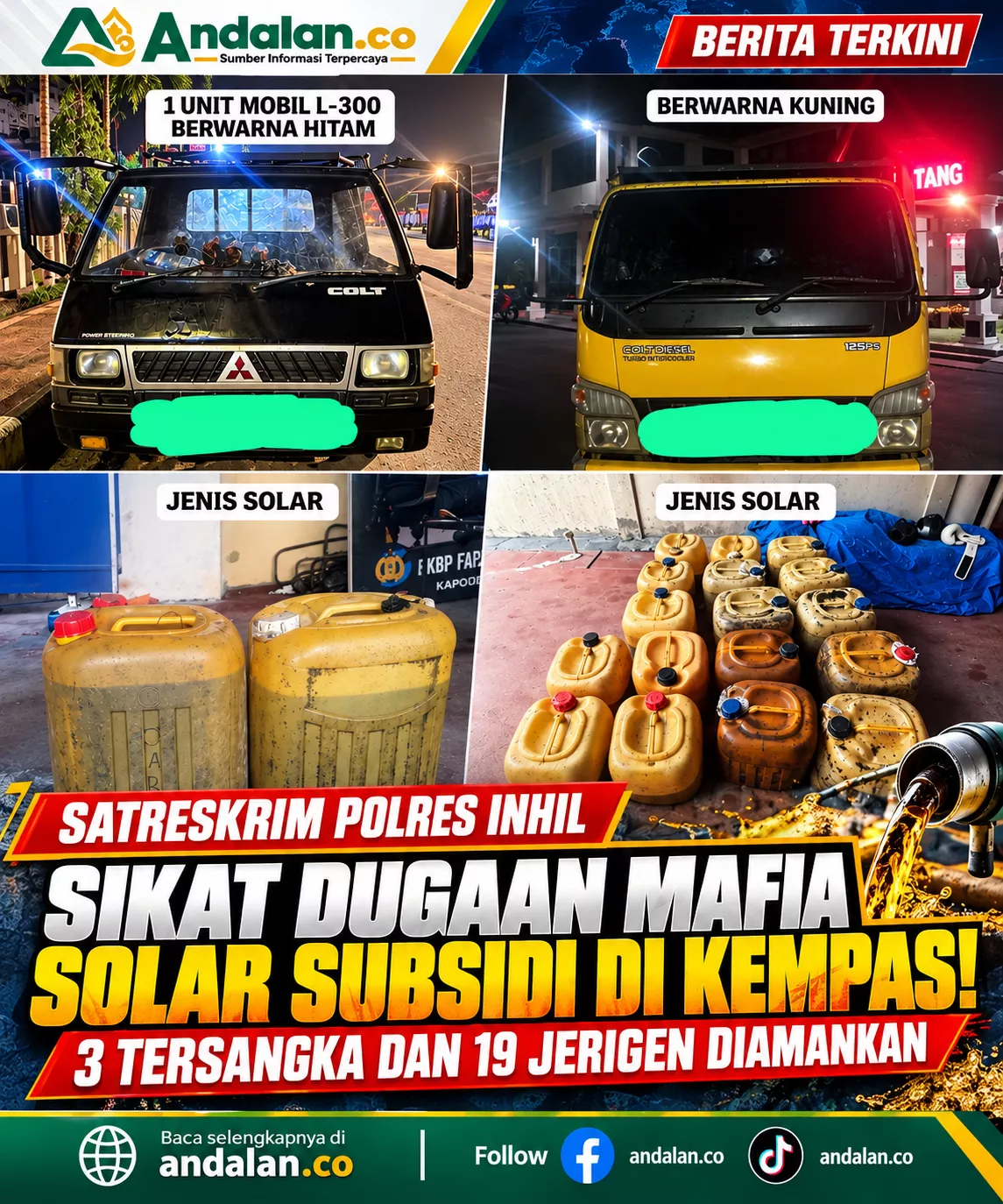Satreskrim Polres Inhil Sikat Dugaan Mafia Solar Subsidi di Kempas! 3 Tersangka dan 19 Jerigen Diamankan