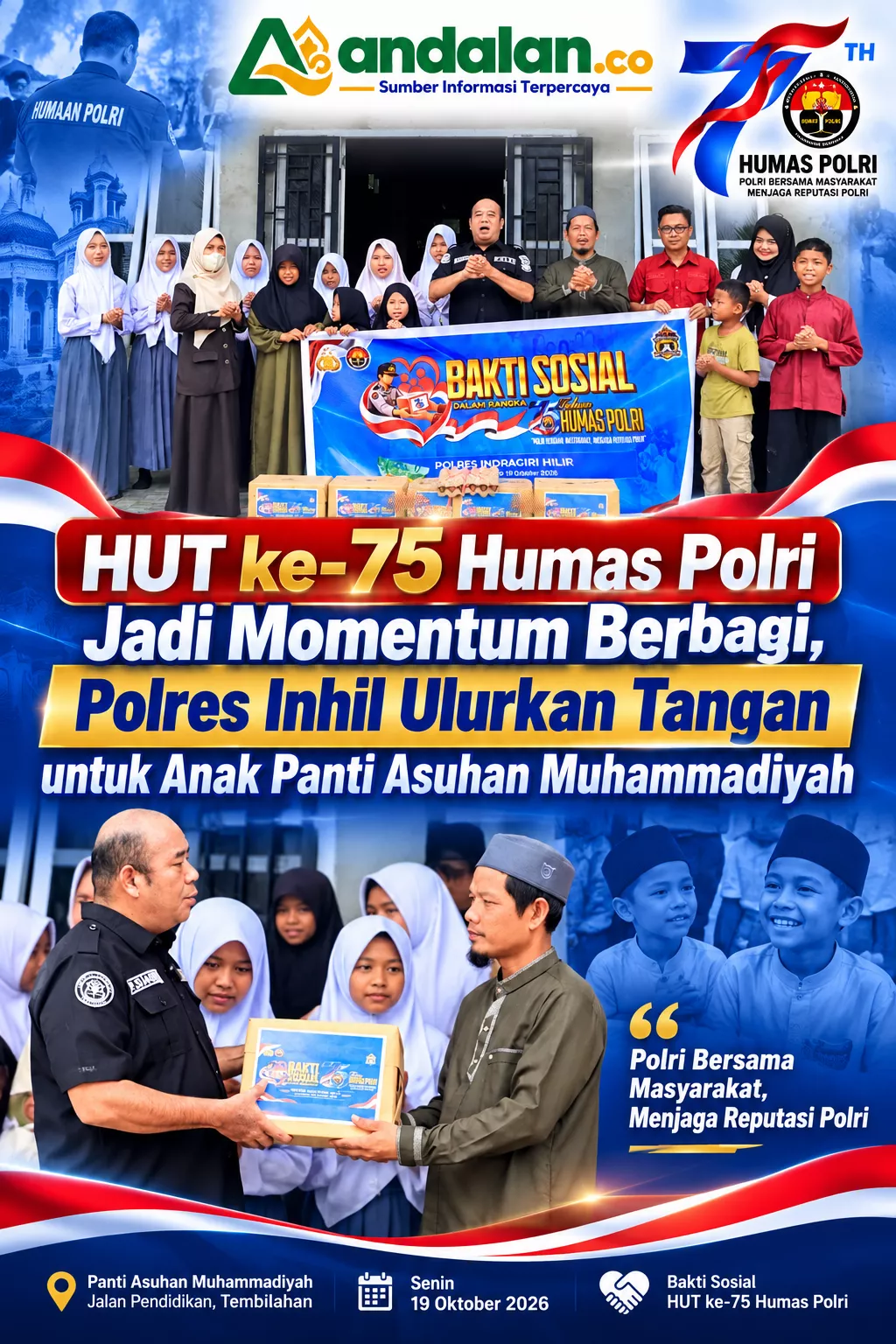 HUT ke-75 Humas Polri Jadi Momentum Berbagi, Polres Inhil Ulurkan Tangan untuk Anak Panti Asuhan Muhammadiyah