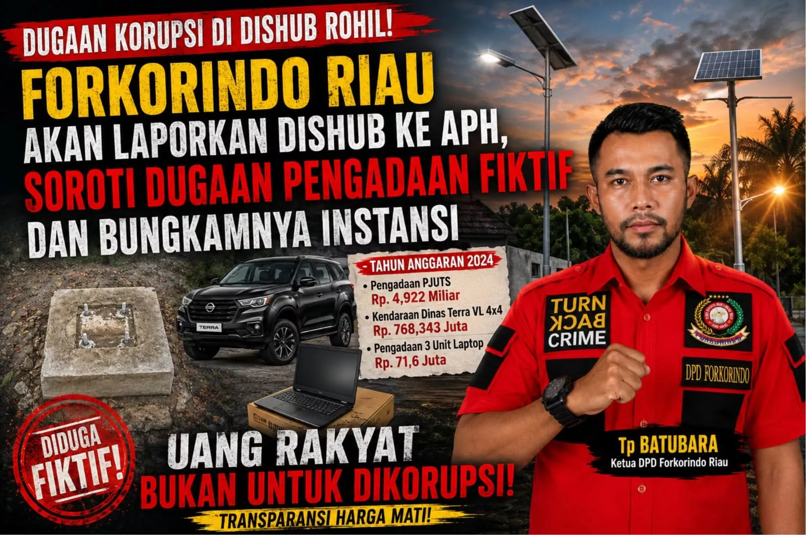 Forkorindo Riau Akan Laporkan Dishub Ke APH, Soroti Dugaan Pengadaan Fiktif dan Bungkamnya Instansi