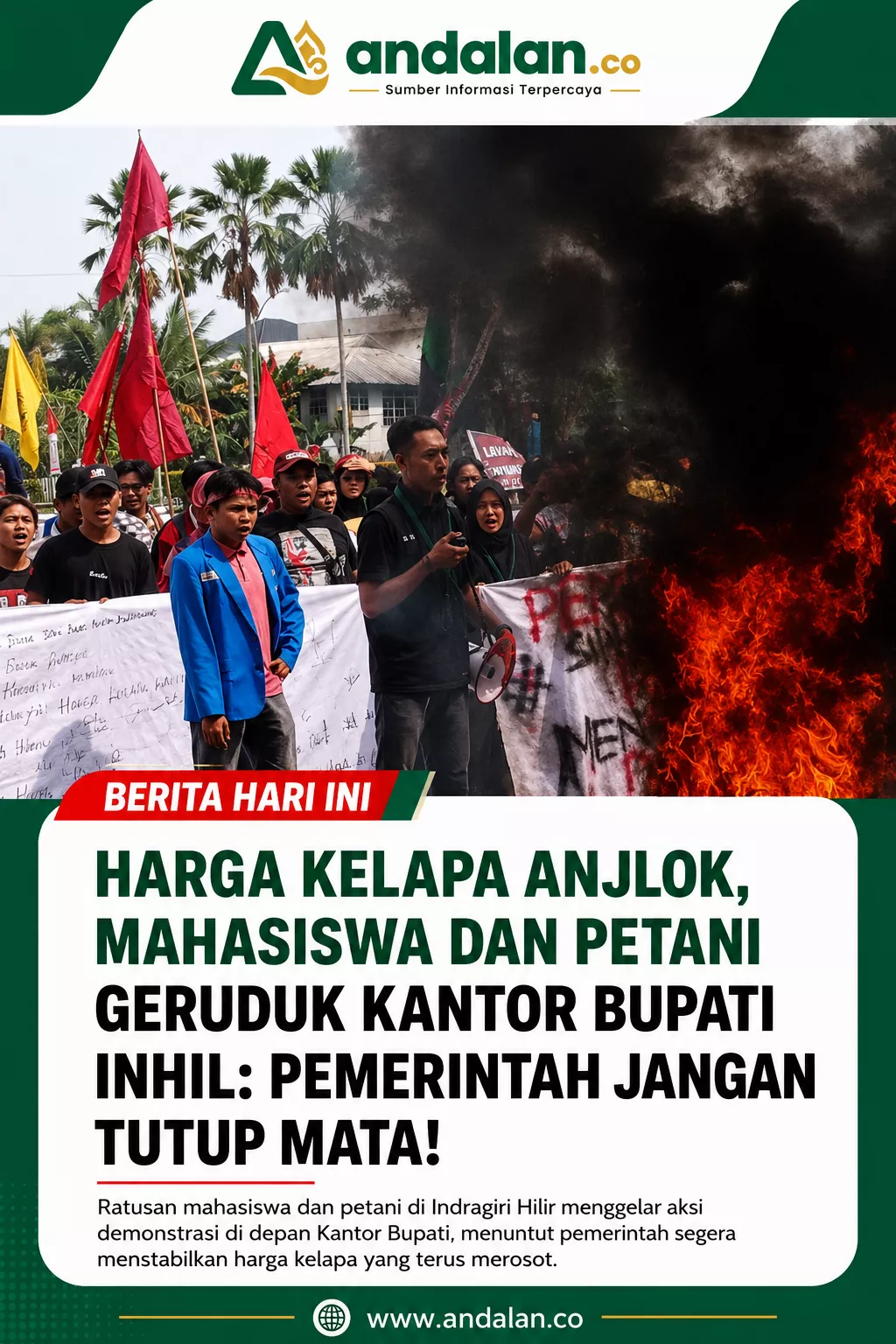 Harga Kelapa Anjlok, Mahasiswa dan Petani Geruduk Kantor Bupati Inhil: Pemerintah Jangan Tutup Mata!
