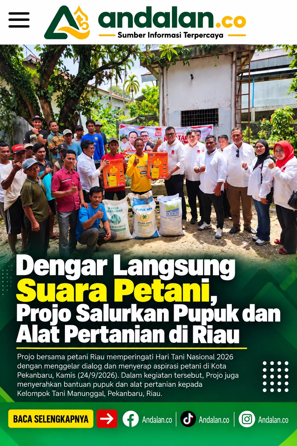 Dengar Langsung Suara Petani, Projo Salurkan Pupuk dan Alat Pertanian di Riau