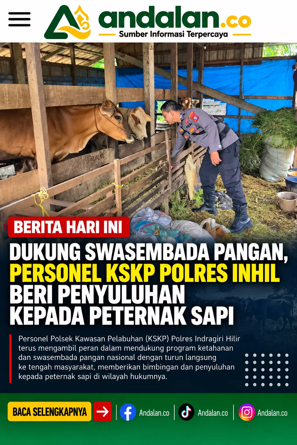 Dukung Swasembada Pangan, Personel KSKP Polres Inhil Beri Penyuluhan kepada Peternak Sapi