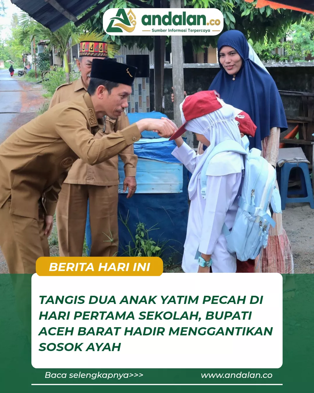 Tangis Dua Anak Yatim Pecah di Hari Pertama Sekolah, Bupati Aceh Barat Hadir Menggantikan Sosok Ayah