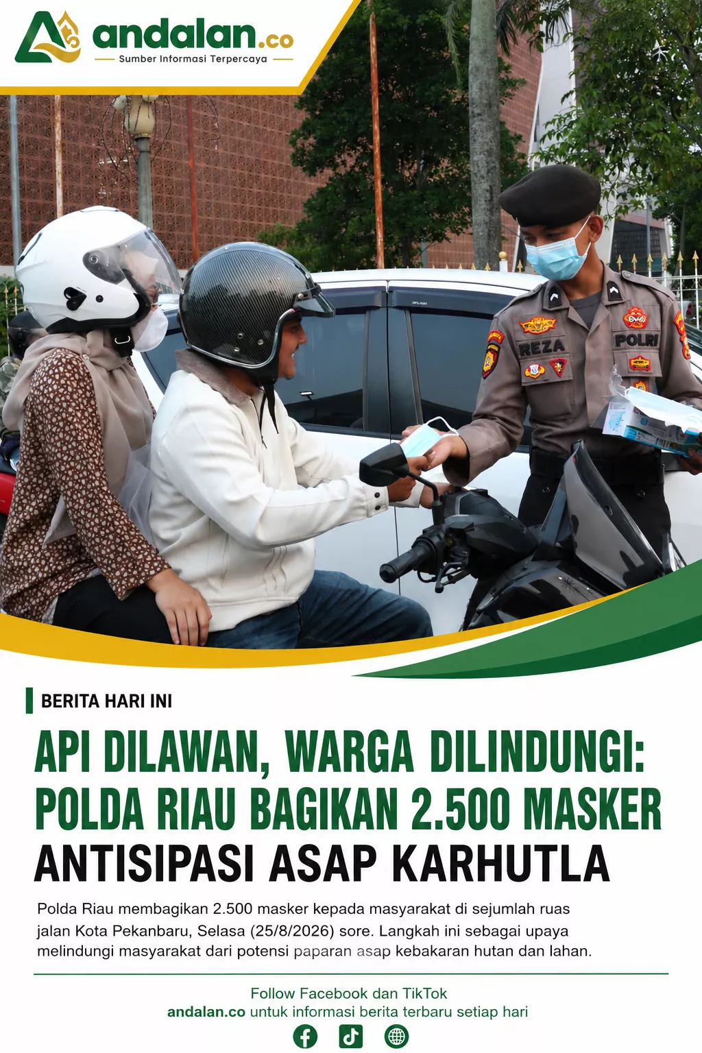 Api Dilawan, Warga Dilindungi: Polda Riau Bagikan 2.500 Masker Antisipasi Asap Karhutla