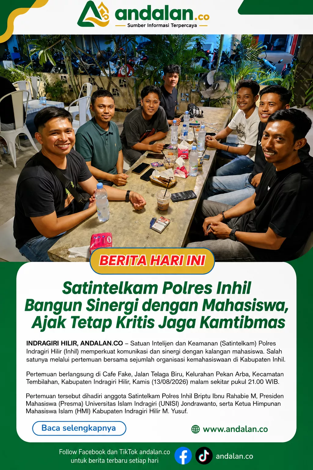 Satintelkam Polres Inhil Bangun Sinergi dengan Mahasiswa, Ajak Tetap Kritis Jaga Kamtibmas