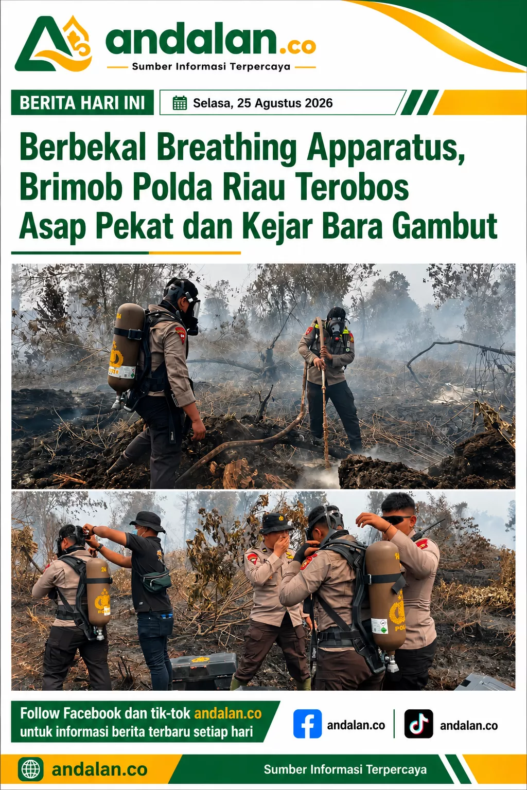 Berbekal Breathing Apparatus, Brimob Polda Riau Terobos Asap Pekat dan Kejar Bara Gambut