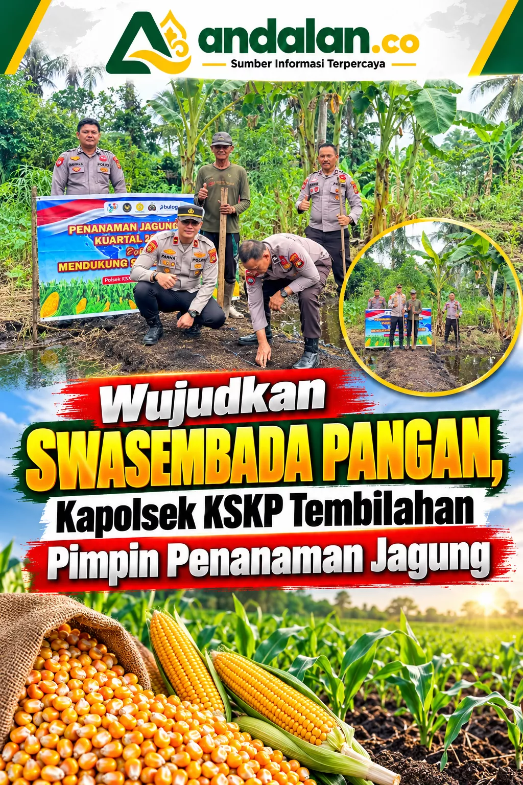 Wujudkan Swasembada Pangan, Kapolsek KSKP Tembilahan Pimpin Penanaman Jagung