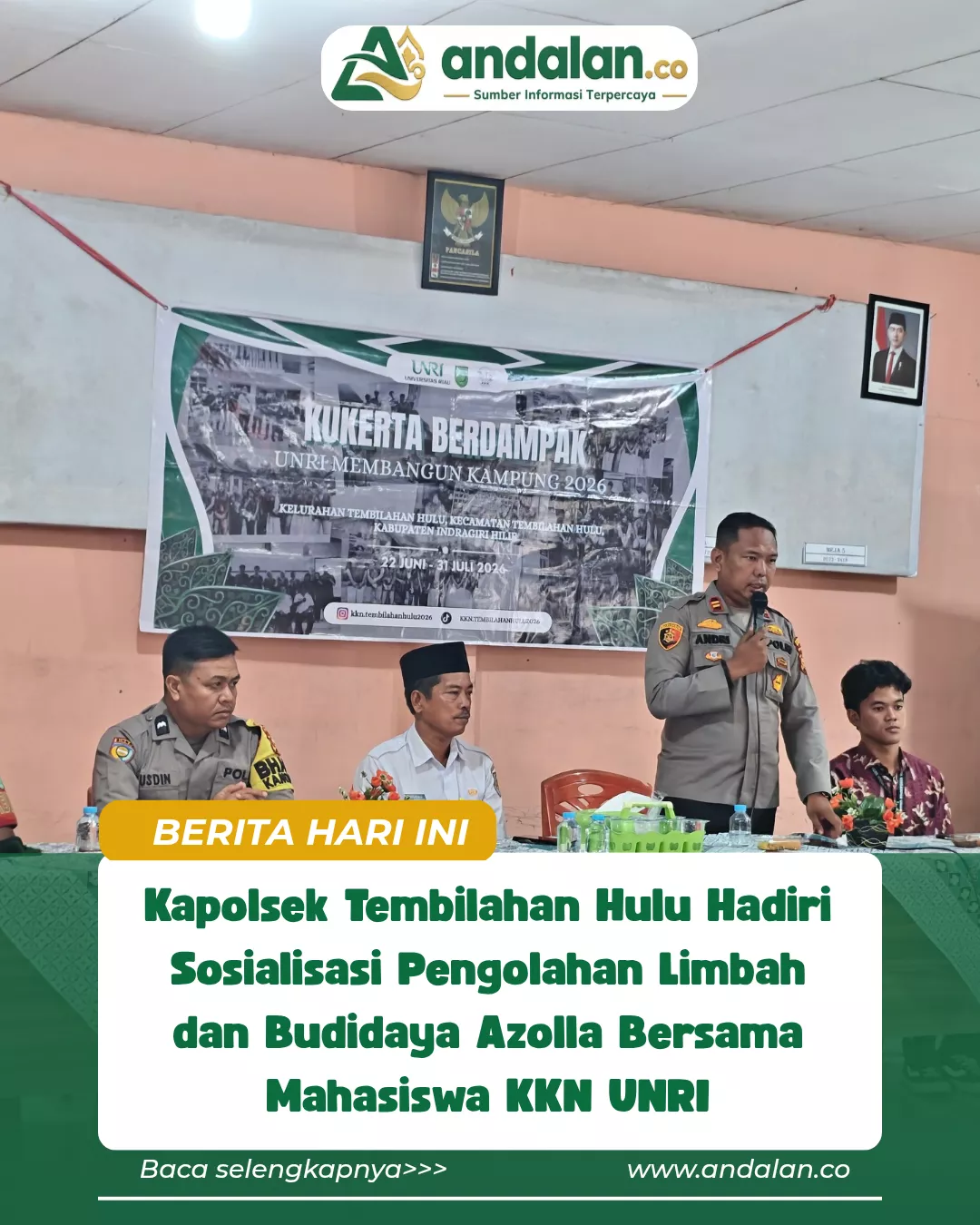 Kapolsek Tembilahan Hulu Hadiri Sosialisasi Pengolahan Limbah dan Budidaya Azolla Bersama Mahasiswa KKN UNRI