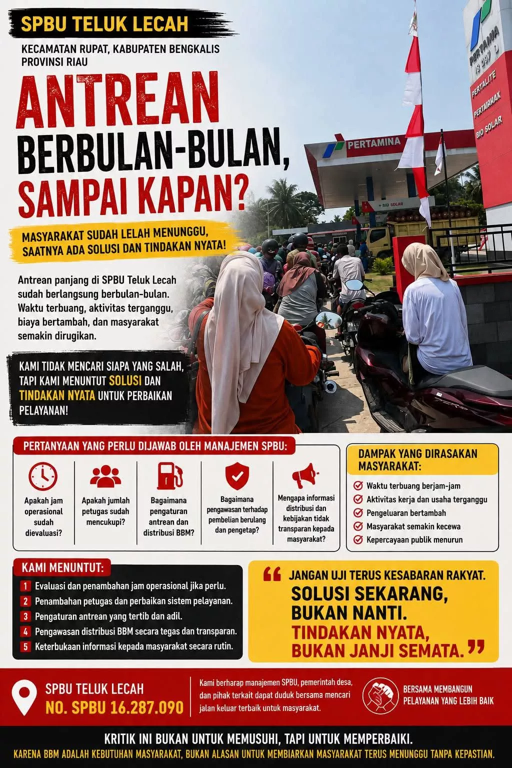 Sikap Pengelola SPBU Teluk Lecah Menuai Sorotan, Alfis Minta Pelayanan BBM Lebih Terbuka