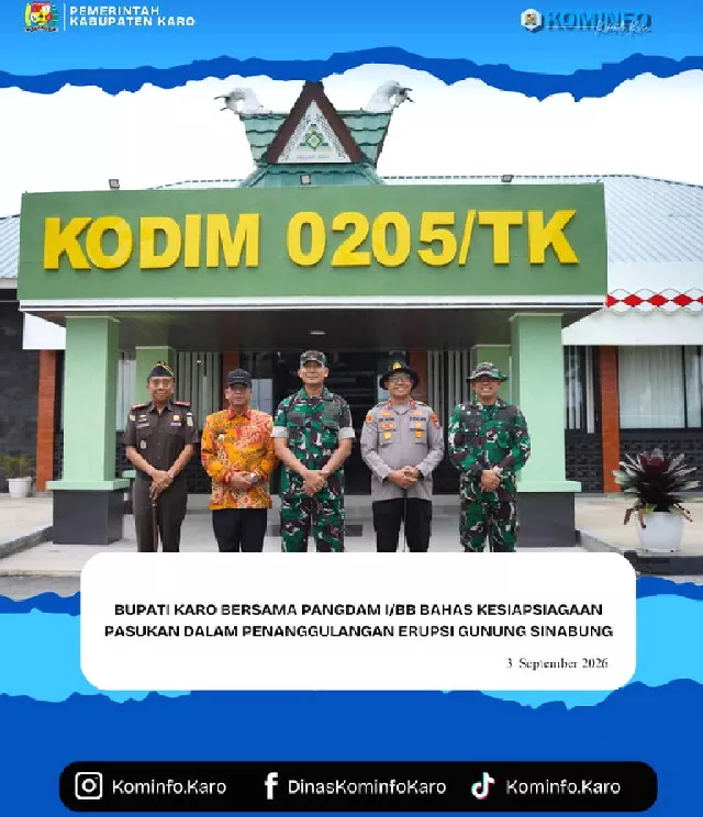 Bupati Karo-Pangdam I/BB Bahas Kesiapsiagaan Pasukan dalam Penanggulangan Erupsi Gunung Sinabung
