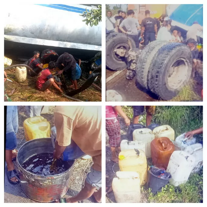 Truk Tanki Minyak Sawit Terguling di Kandis Riau, Warga Pesta Pora