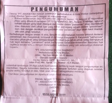 Surat akuisisi Central ke PT ANS tahun 2022 tapi tidak menyebut Central.