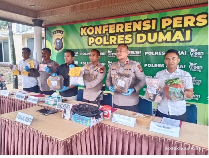 CCTV di Pondok Kebun Sawit Bongkar Peredaran Narkoba: 2 Kg Sabu dan 4 Kg Ganja Diamankan Polisi Dumai