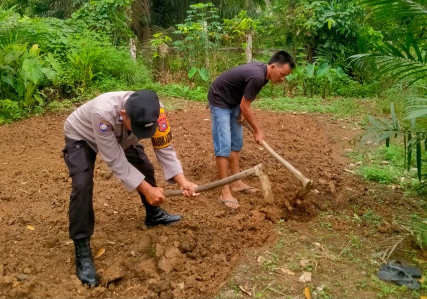 Bhabinkamtibmas Desa Morong Ajak Warga Kembangkan Pertanian Pekarangan untuk Perkuat Ketahanan Pangan