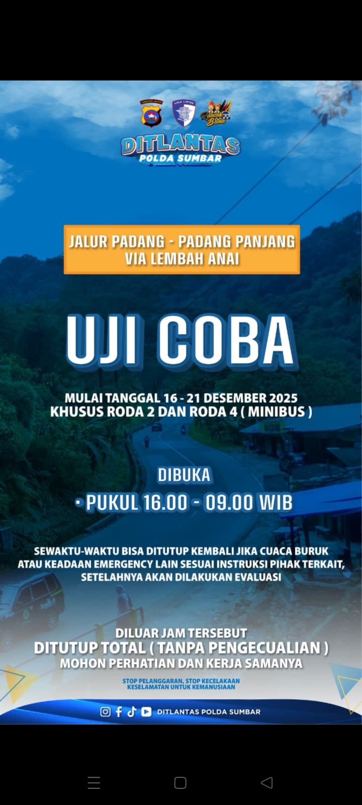 Hari ini Jalan Lembah Anai Dibuka, Menteri PU: Koridor Penting Padang-Pekanbaru Topang Ekonomi Regional