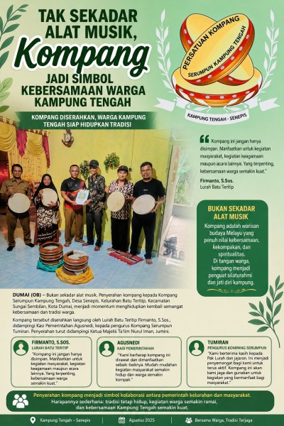 Kompang Diserahkan, Warga Kampung Tengah Siap Hidupkan Tradisi