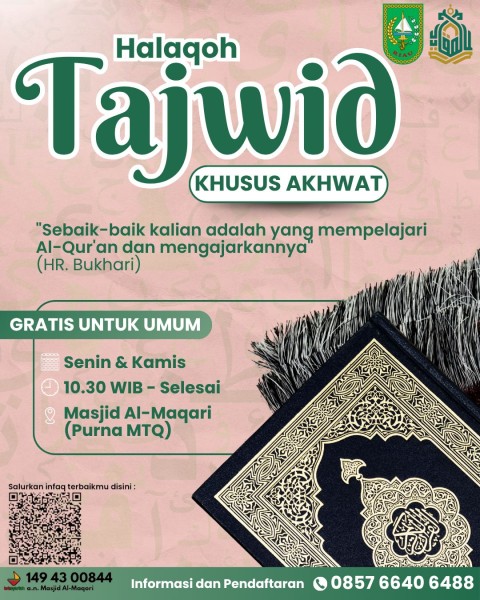 Masjid Al-Maqari Gelar Halaqoh Tajwid Khusus Akhwat, Terbuka untuk Semua Usia