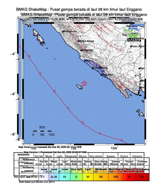 Gempa Magnitudo 4,6 Guncang Bengkulu