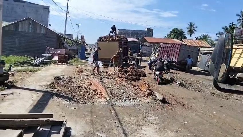 Jalan Poros Desa Rantau Panjang Kiri Rusak Parah, Truk Sawit Terpuruk, Warga Minta Pemerintah Segera Bertindak