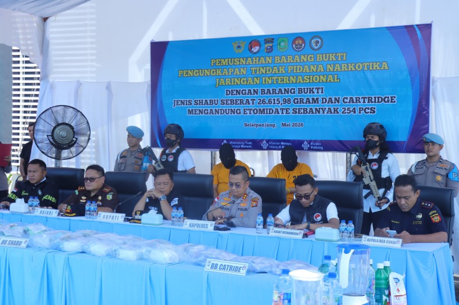 Polres Kepulauan Meranti Gelar Pemusnahan Barang Bukti Pengungkapan Tindak Pidana Narkotika Jaringan Internasional
