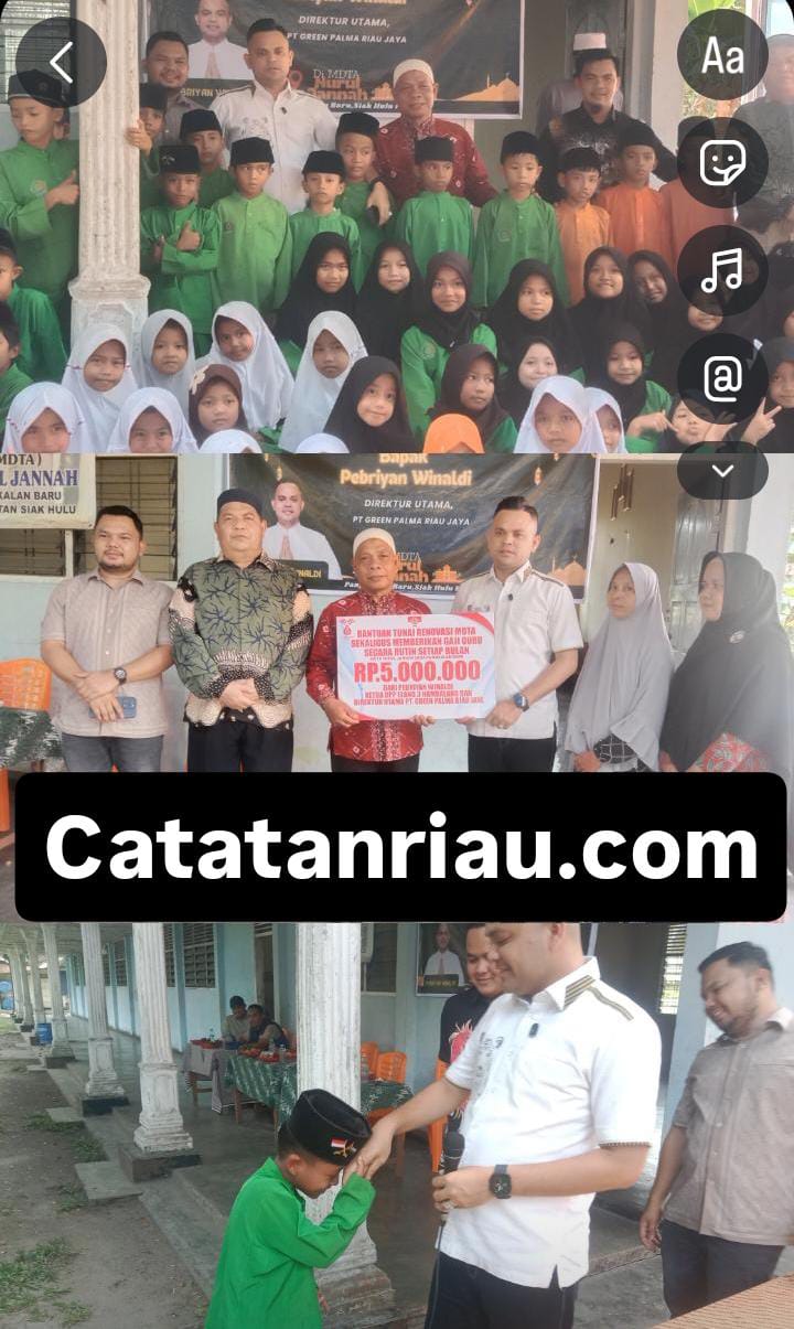 Senyum Bahagia Siswa/i MDTA Nurul Jannah Sambut Bantuan Renovasi Sekolah dari Direktur Utama PT Gren Palma Jaya Riau Pebriyan Winaldi