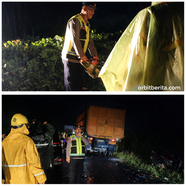 Reaksi Cepat! Kapolsek Tanah Jawa Turun Tengah Malam Bersihkan Pohon Tumbang