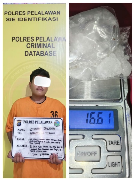 Polres Pelalawan Bekuk Pria 25 Tahun, 16,61 Gram Sabu Diamankan di Sei Kijang