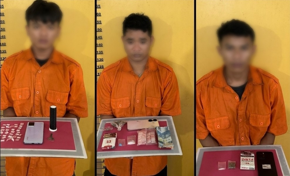 Polres Inhu Ringkus 3 Pelaku Narkoba di Dua Kelurahan Rengat, Berbagai Jenis Narkoba Disita