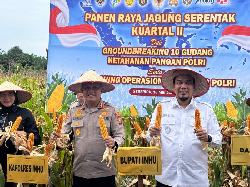 Panen Jagung Pipil Kuartal II Ketahanan Pangan Bersama Presiden, Ini Pesan Kapolres Dan Bupati Inhu