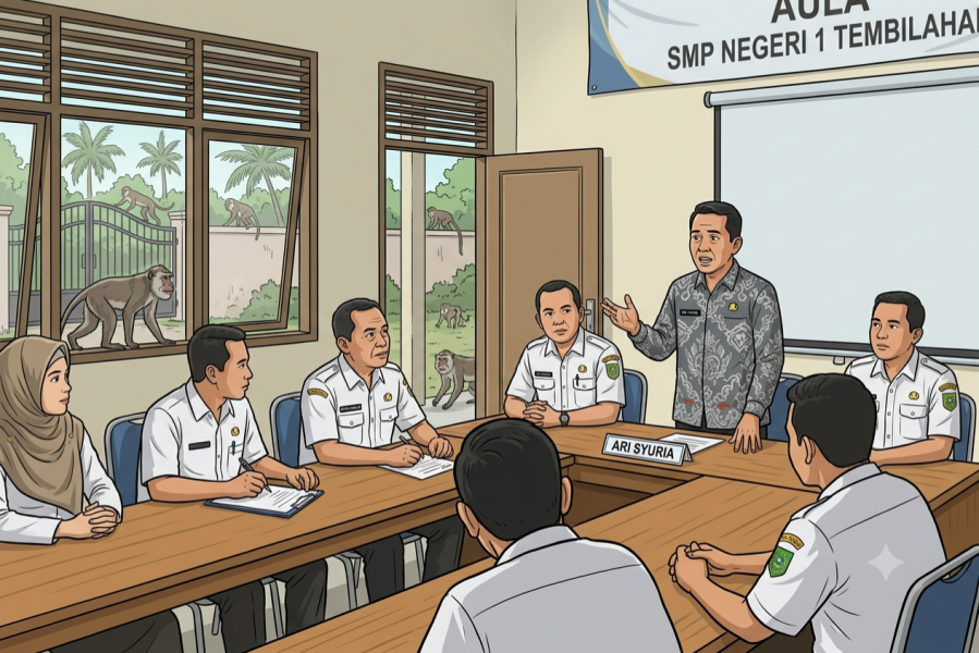 Sekolah di Wilayah Terdampak Serangan Monyet Liar di Tembilahan Terapkan Pembelajaran Daring