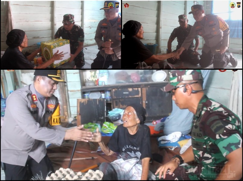 Di Sela Pengamanan Idul Fitri, Dandim 0321/Rohil dan Kapolres Rohil Berbagi Sembako untuk Janda Veteran