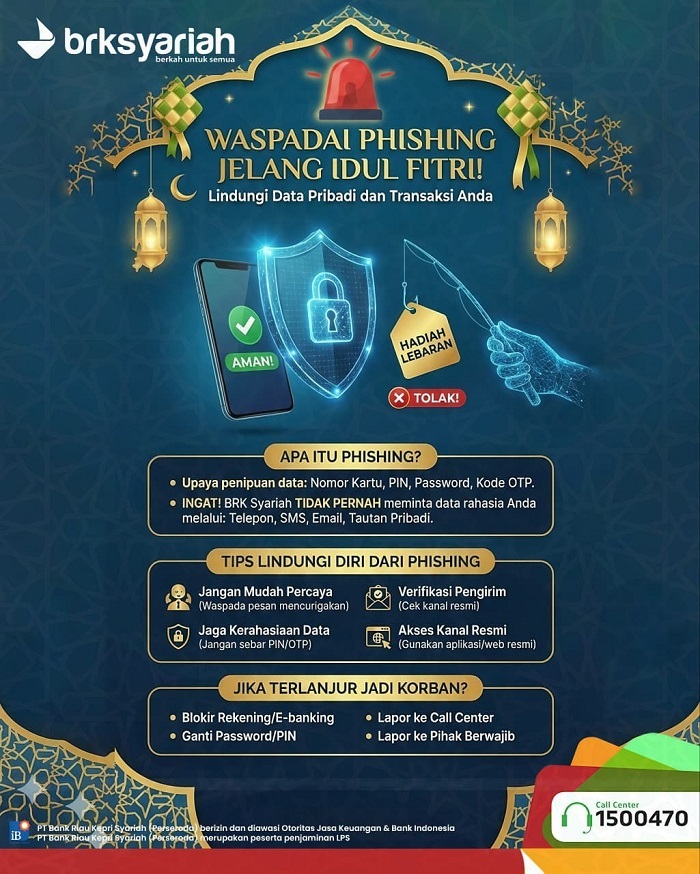 Waspada Phishing Jelang Idul Fitri, BRK Syariah Edukasi Nasabah