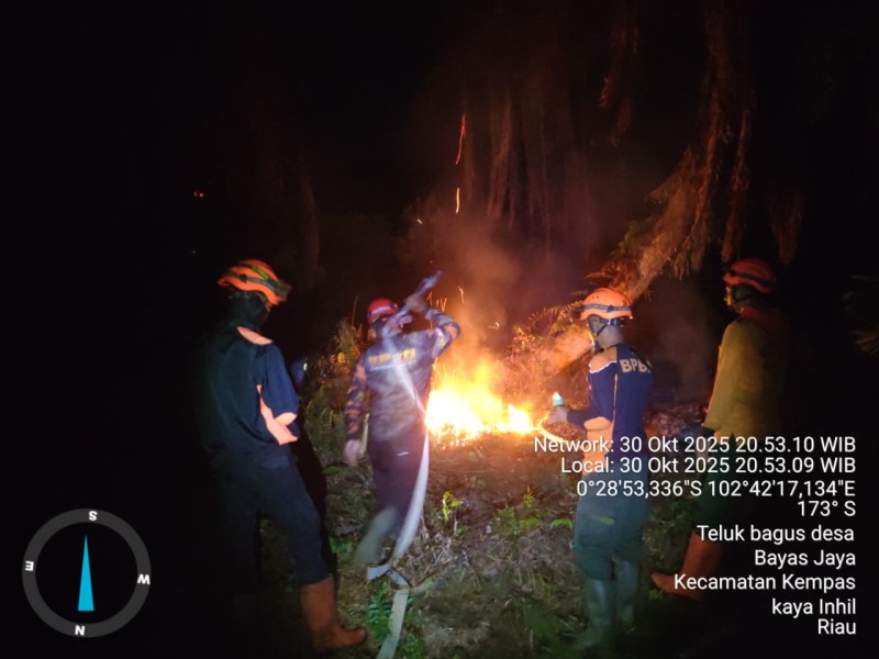 BPBD Inhil Kerahkan Tim Padamkan Kebakaran Lahan di Desa Bayas Jaya
