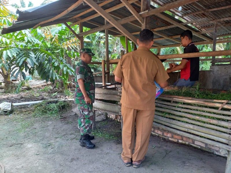 Babinsa Koramil 04/Perawang Dampingi Tim URC Laksanakan Surveilans PMK di Kampung Maredan