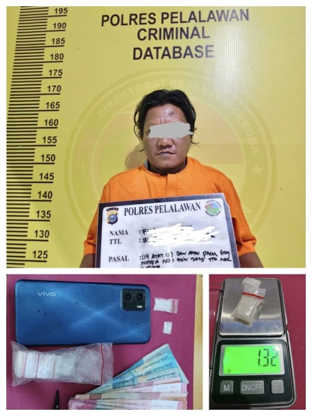 Satresnarkoba Polres Pelalawan Ringkus Pengedar Sabu di Kampung Baru Ukui, 1,32 Gram Barang Bukti Disita