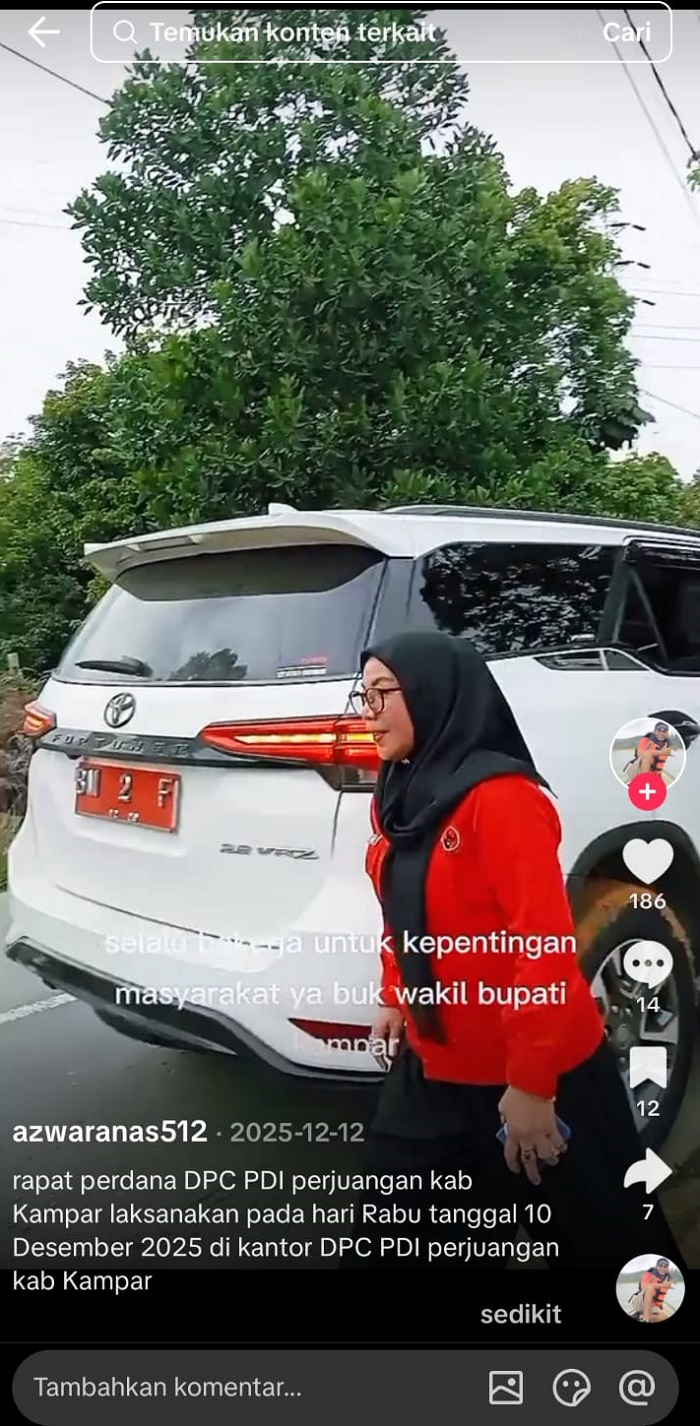 Viral di TikTok! Wabup Kampar Pakai Mobil Plat Merah ke Rapat Partai, Netizen Bereaksi Keras
