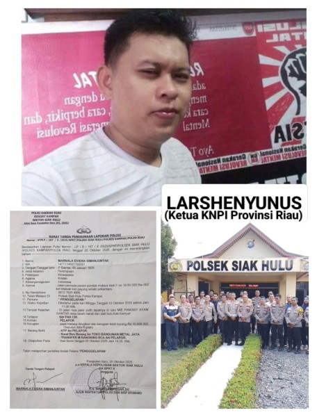 Ketua KNPI Riau Senggol Perkara Penggelapan di Wilayah Hukum Polsek Siak Hulu, Larshen Yunus: Pak Kapolseknya Polisi Jujur, Pasti Gerak Cepat