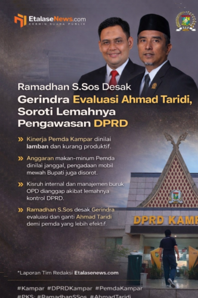 RAMADHAN S.SOS DESAK GERINDRA EVALUASI AHMAD TARIDI, SOROT LEMAHNYA PENGAWASAN DPRD KAMPAR