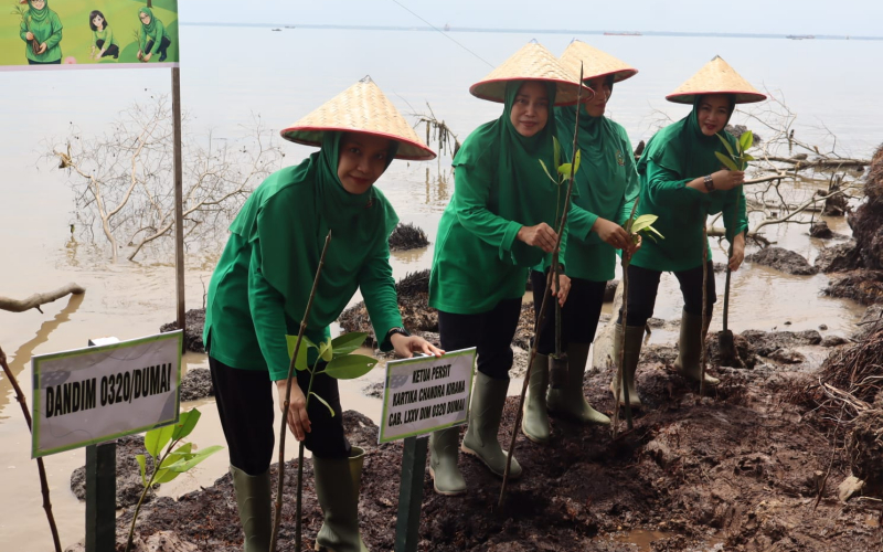 Jaga Pesisir dari Abrasi, Kodim 0320/Dumai Tanam 150 Mangrove di Dumai Barat