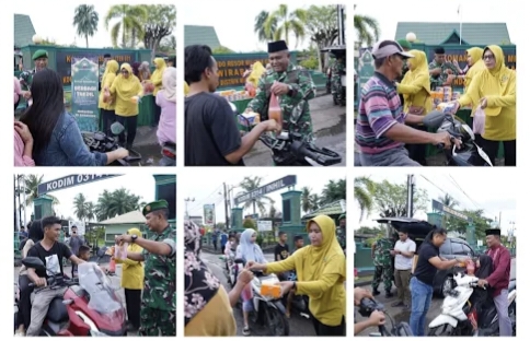 Personel Kodim 0314/Inhil Berbagi Takjil, Warga Tembilahan Sambut Antusias