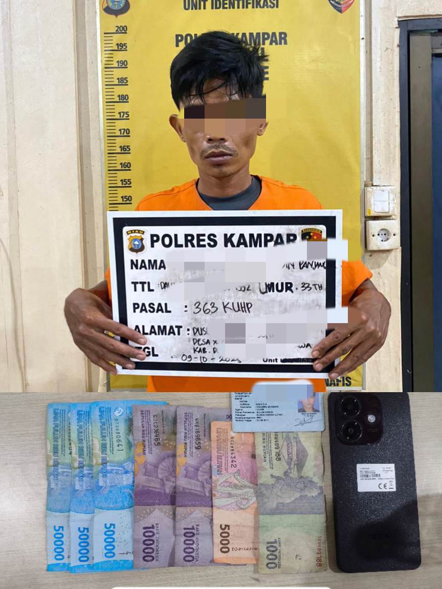 Polres Kampar Tangkap pelaku Maling di Warung Kelontong Desa Bukit Payung